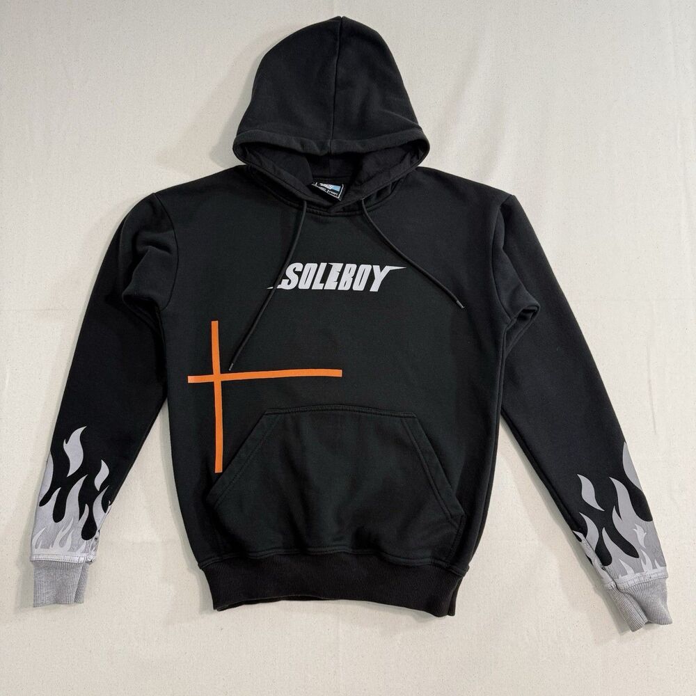 Soleboy Hoodie Youth Size Small Black Long Sleeve Reflective Flames Pullover